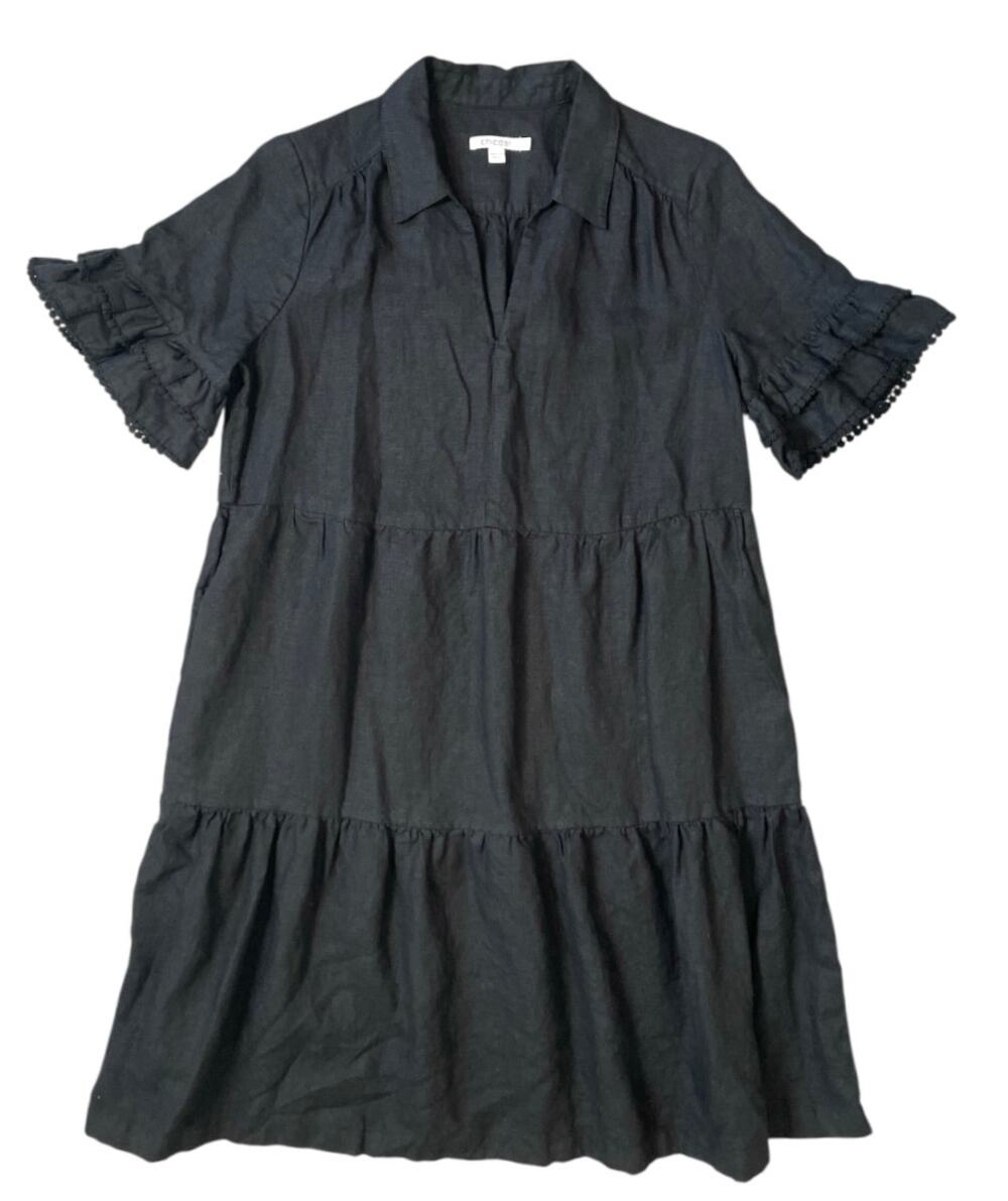 3 FOR $45 SALE | Chico’s 100% Linen Tiered Shirt Dress Black Size 0.5 NWOT